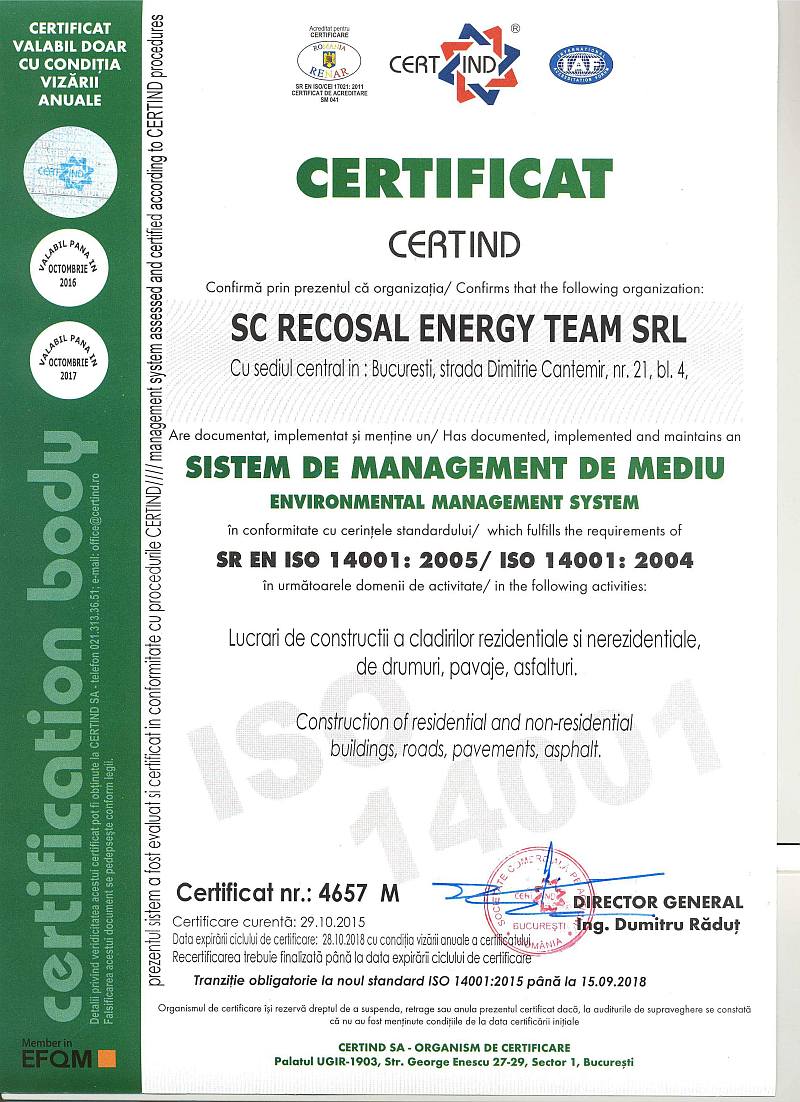 Certificari ISO 9001 Recosal Energy Team